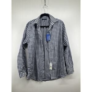 Nautica Dark Blue Plaid Stretch Button Up Dress Shirt Mens 15 32/33 M Adj Collar
